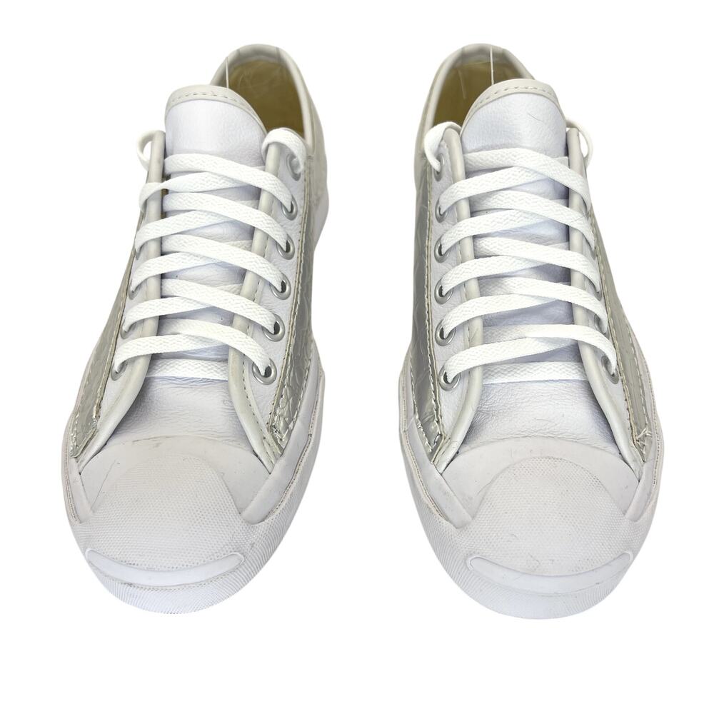 Converse X Jack Purcell Vintage RARE White Leather Croc Embossed Silver Sneakers - Picture 3 of 9